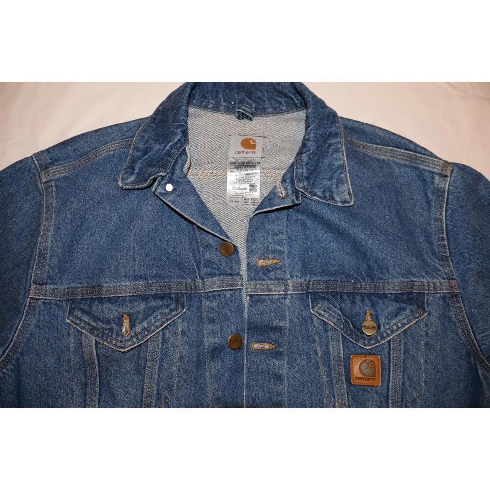 Vintage Carhartt Denim Jacket Mens Small J12 DST Trucker Dark Stone Wash USA - Picture 3 of 6
